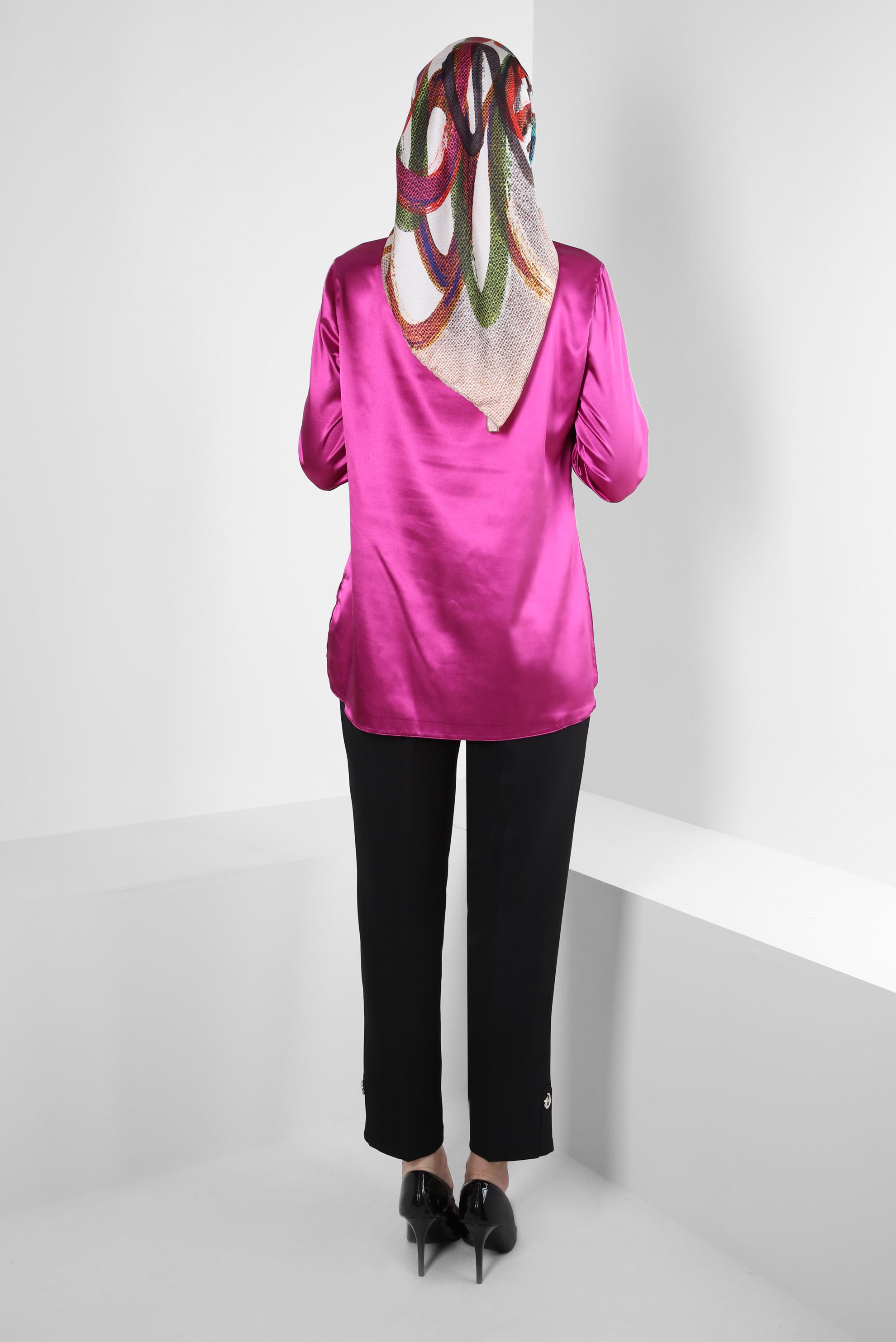 Tesettür giyim FUŞYA DÜĞMELİ SATEN BLUZ 43755